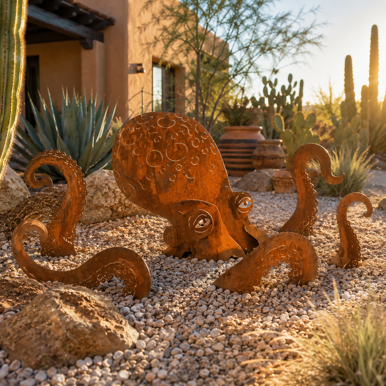 Rust Patina Giant Octopus Garden Sculpture