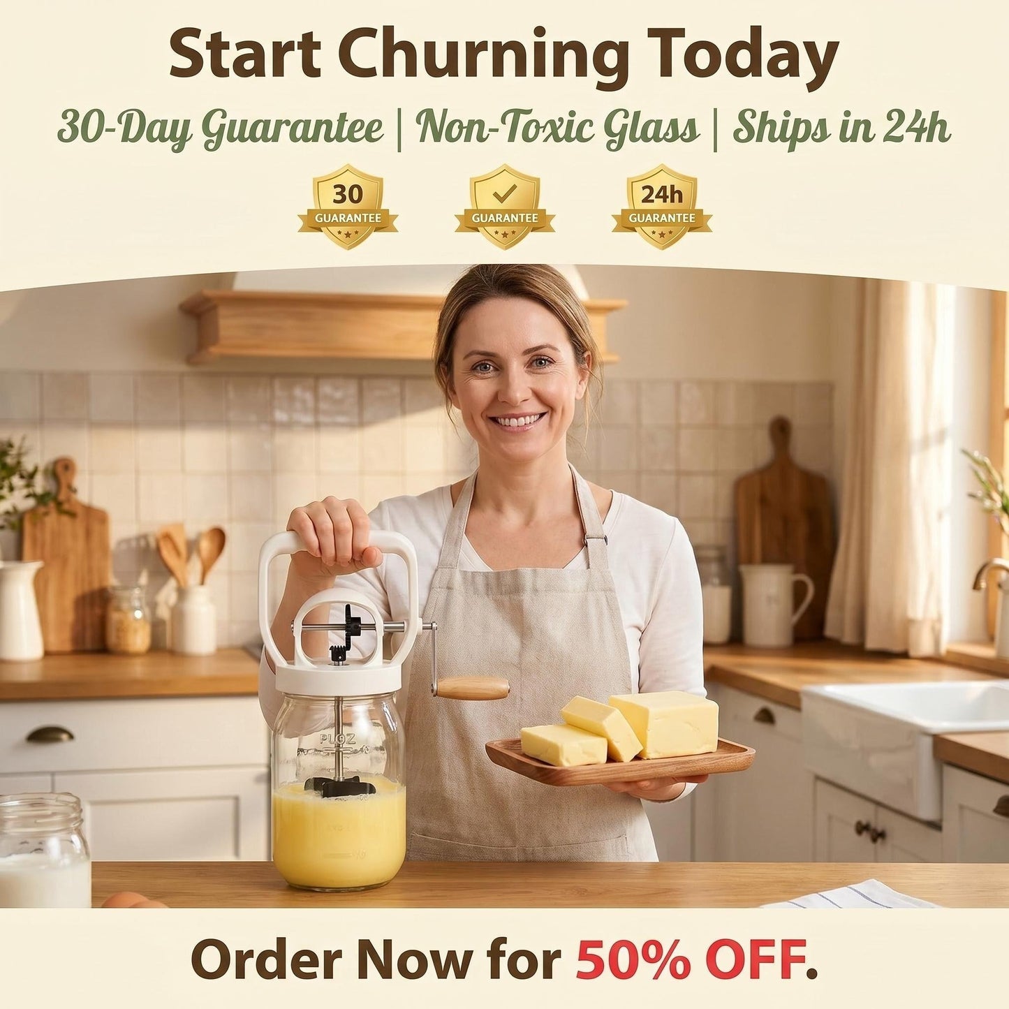 ChurnCraftTMđ§Hand Crank Butter Churner