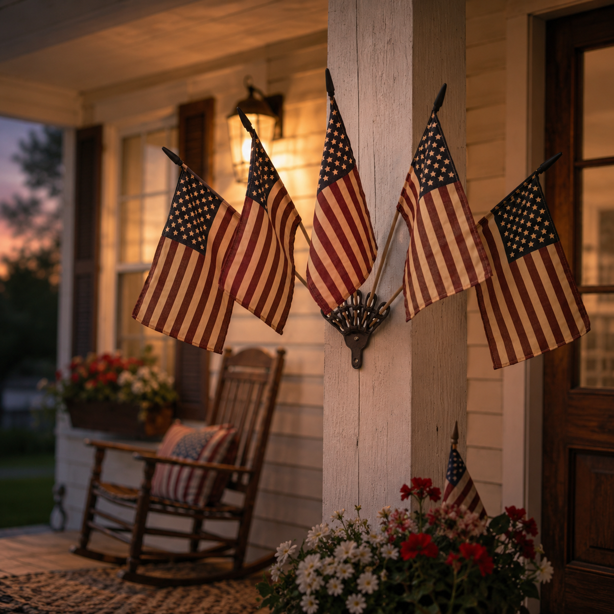 ✨US Rustic Cast Iron 5 Tea-Stained American Flag Wall Display✨