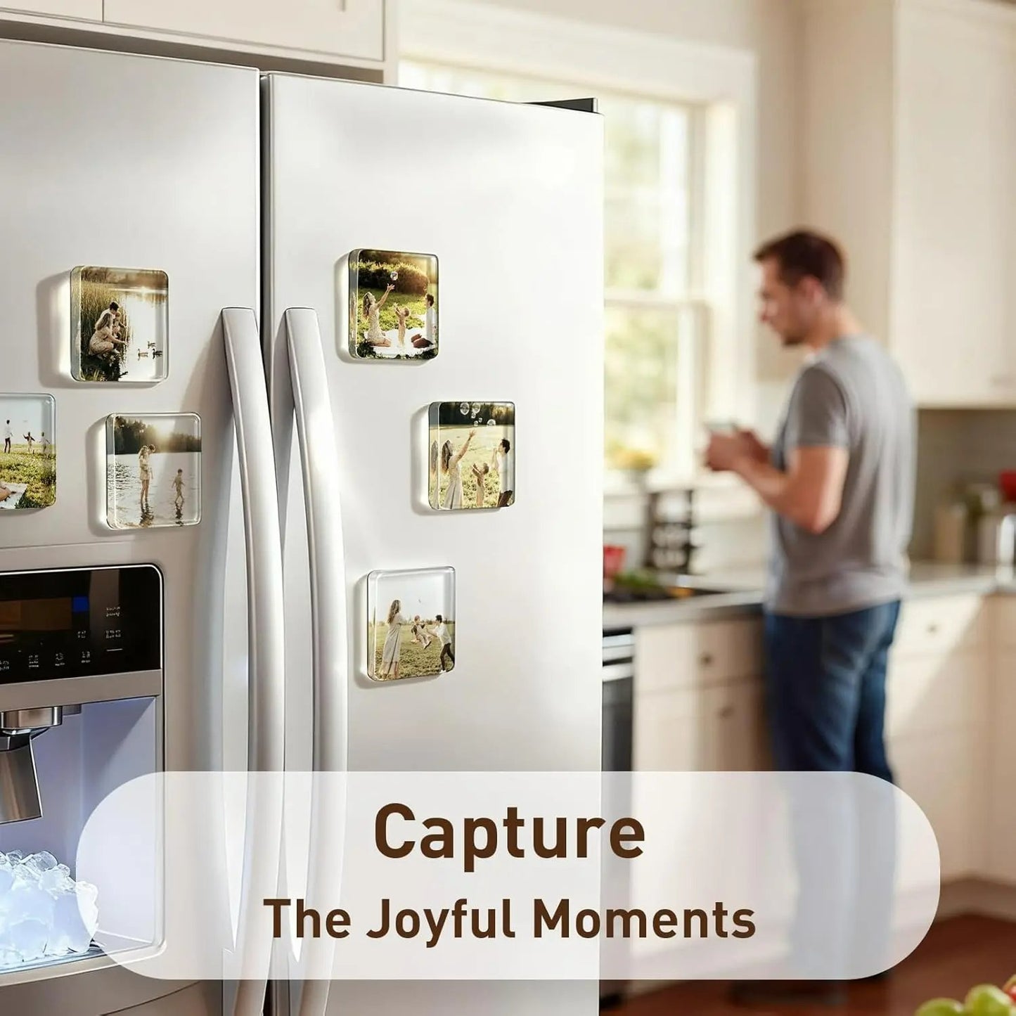 βπ 2" x 2" Clear Acrylic DIY Fridge Magnet Set with Adhesive Backing β Square Magnetic Photo Frames with Stunning 3D Effect π