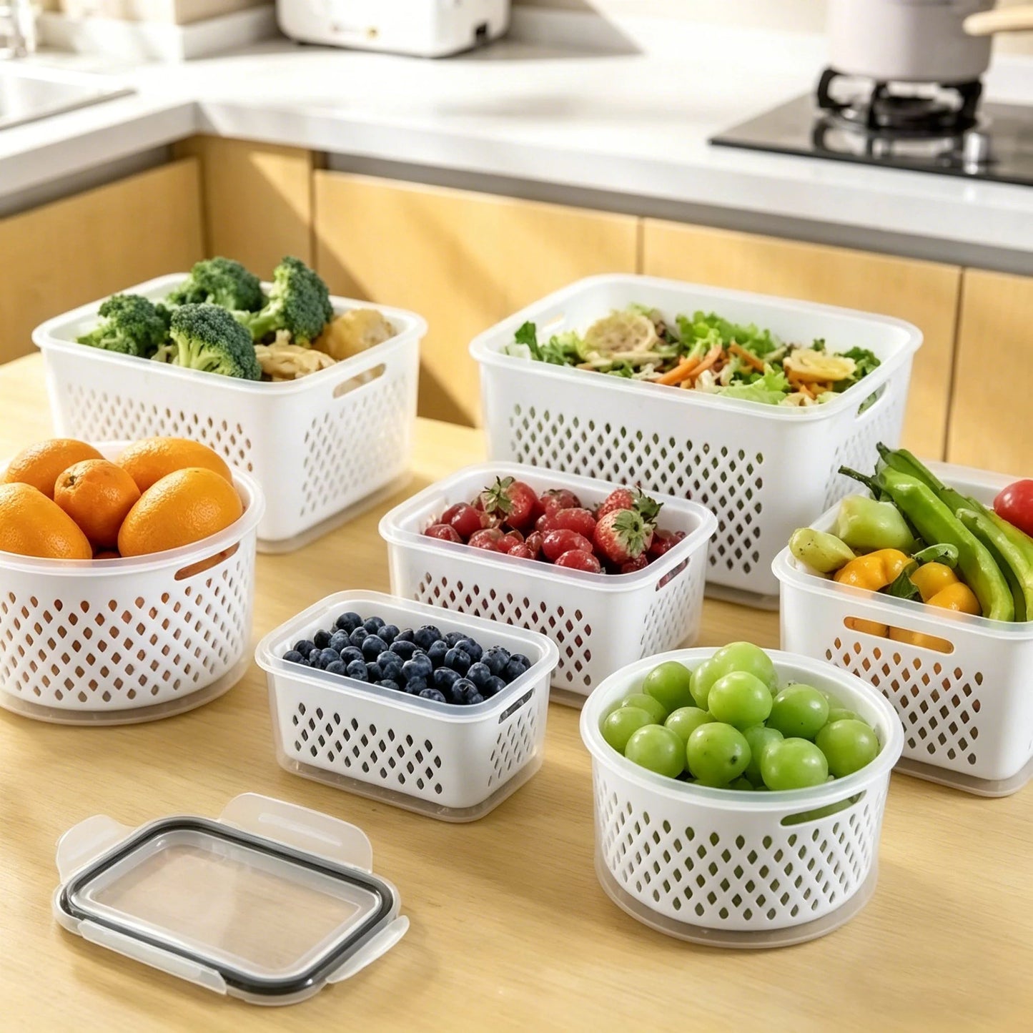 š„New Arrivals Now Selling Fastš„5 Pack Fridge Organizers and Storage - Stackable Fruit Storage Containers for Fridge with Removable Colander