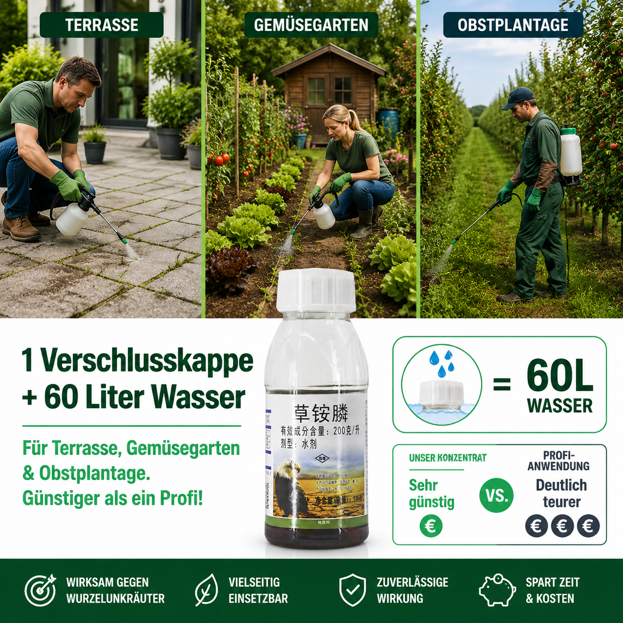 ✅👍Ultimatives Profi-Unkrautvernichter-Konzentrat: 1 Kappe für 1000 m² – Sichtbar in 3 Stunden & 3-fache Geld-zurück-Garantie！