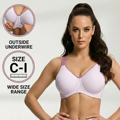💥Soft Support Non-padded Unlined Full Coverage Wide Strap Outside Underwire Sports Bra