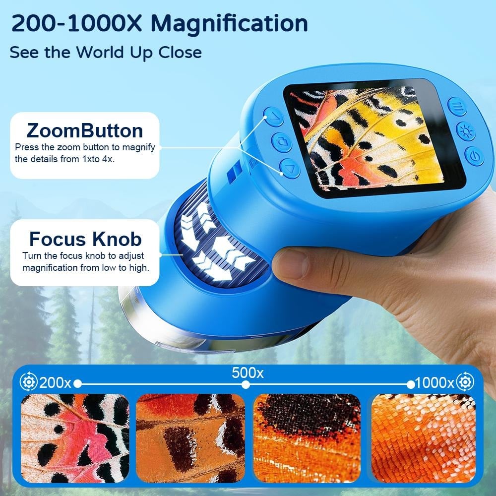 🎁Perfect Gift🎁1000X Handheld Microscope for Kids with 4K 2.0" Screen, Photo & Video Camera