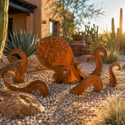 Rust Patina Giant Octopus Garden Sculpture