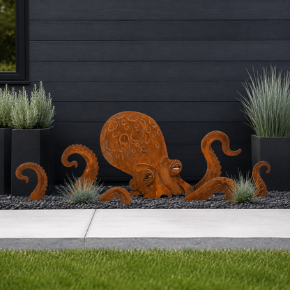 Rust Patina Giant Octopus Garden Sculpture