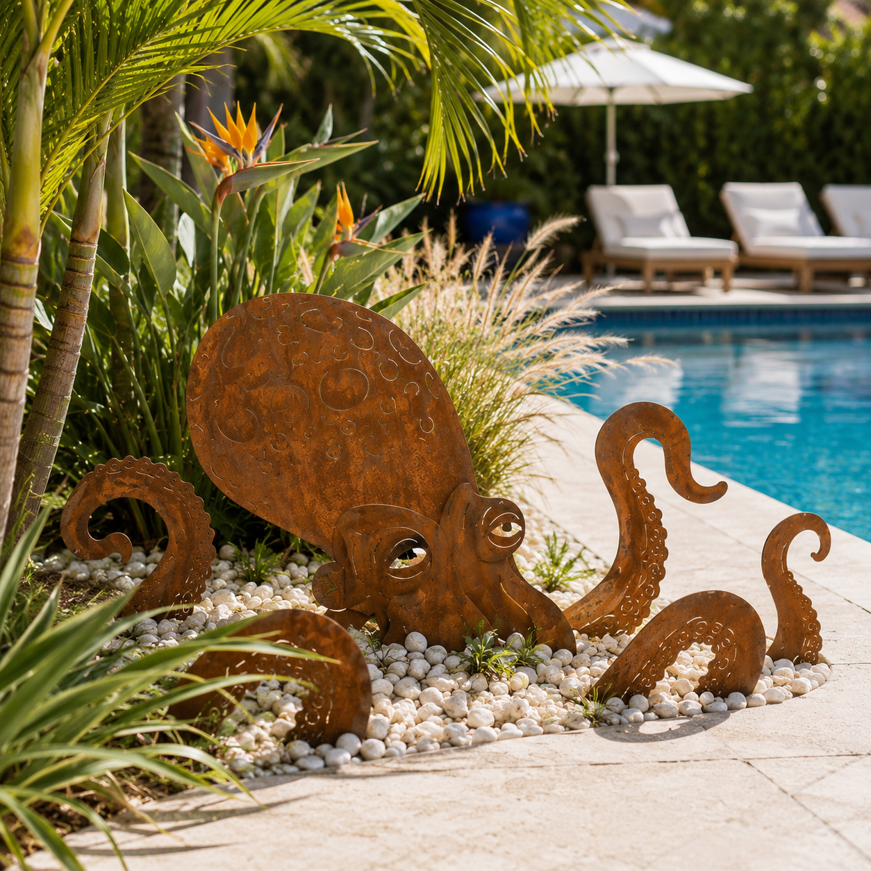 Rust Patina Giant Octopus Garden Sculpture