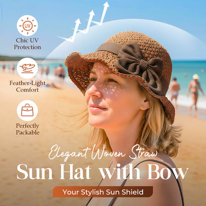 Stylish Woven Straw Sun Hat with Bow Detail