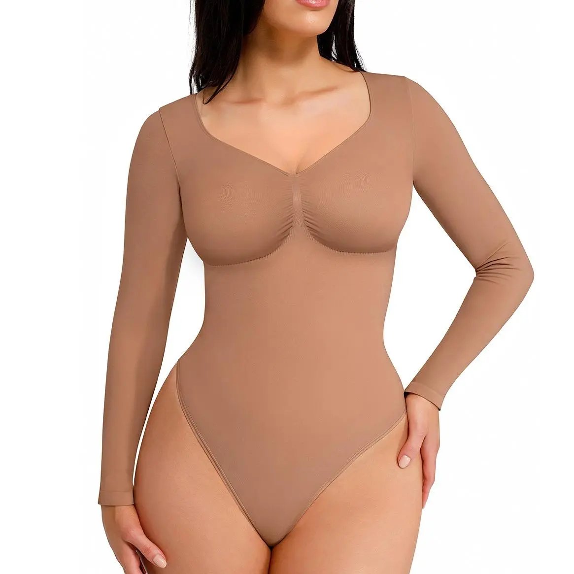 💥Women's Seamless Shaping Long Sleeve Thong Comfortable Bodysuit for Tops and Underwear Lady Comfort Basic Springtok