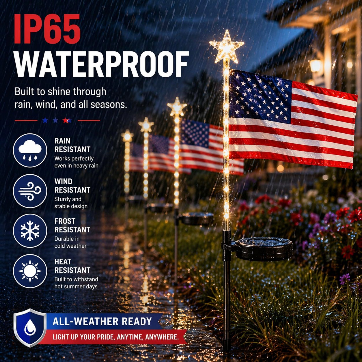 Solar American Flag Lights