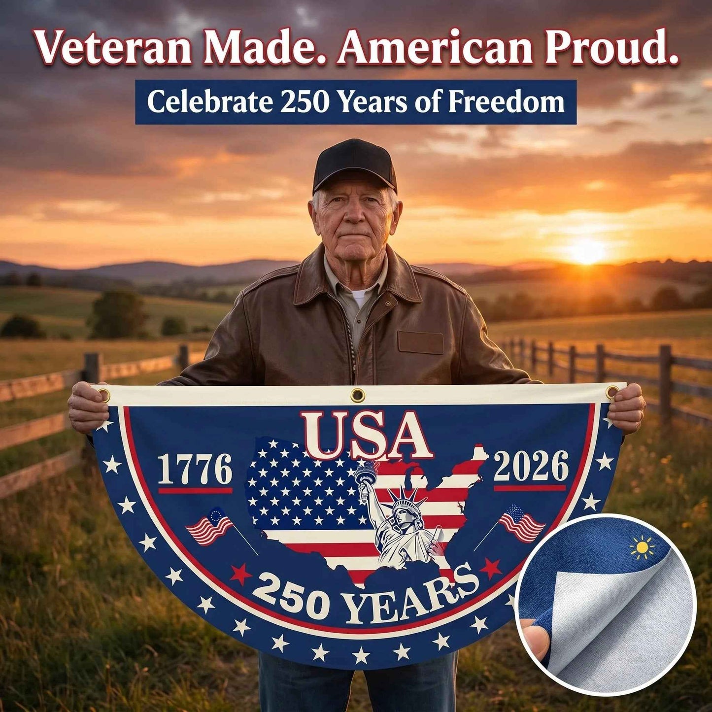 💥Honor Your American Pride🎉Handcrafted by Veterans - 250th Anniversary USA Fan Flag🎖️