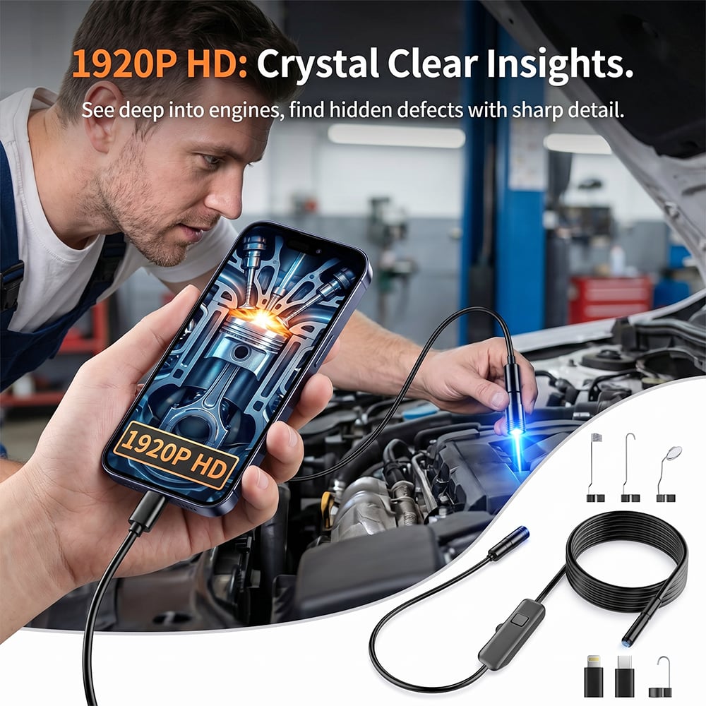 🔍 Endoscope Camera with Light – 1920P HD Inspection Tool