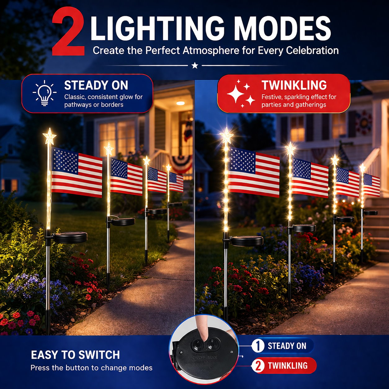 Solar American Flag Lights