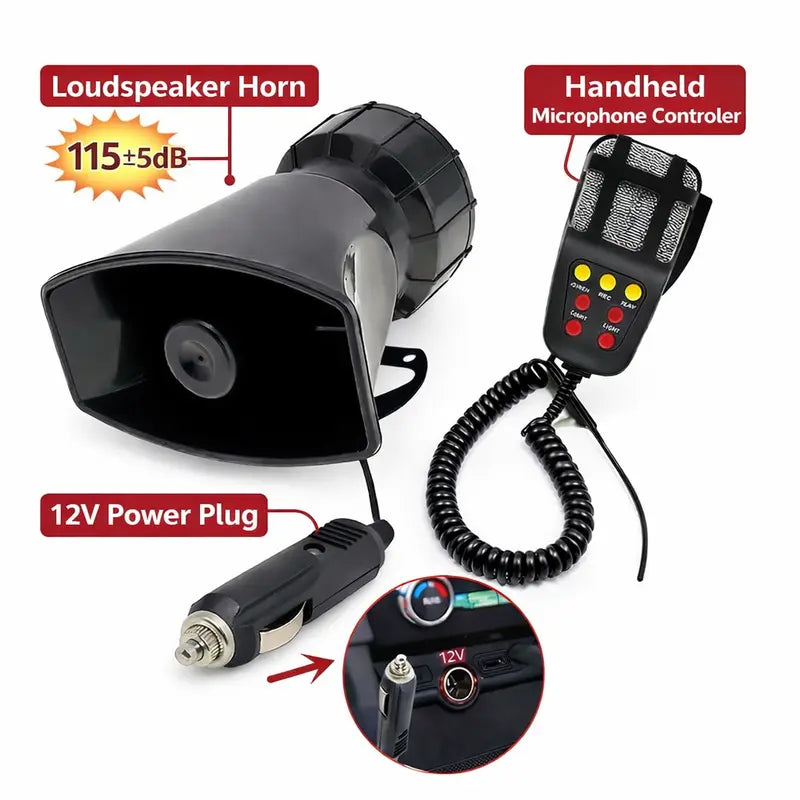 🚗🔊 12V Power Car Exterior Sound Speaker Kit with Mic, 7-Tone Horn