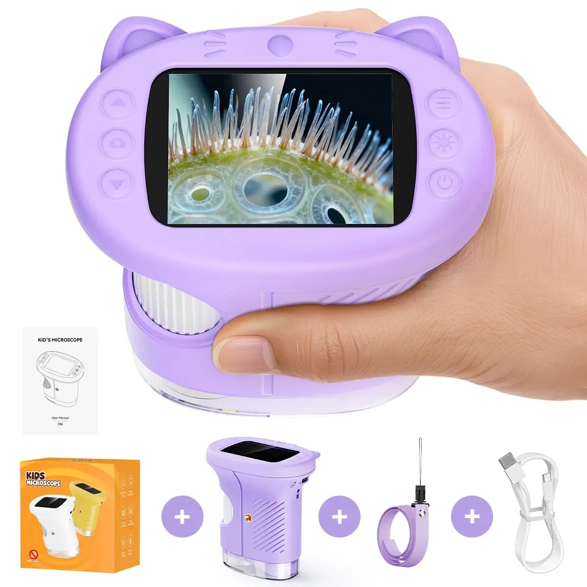 🎁Perfect Gift🎁1000X Handheld Microscope for Kids with 4K 2.0" Screen, Photo & Video Camera