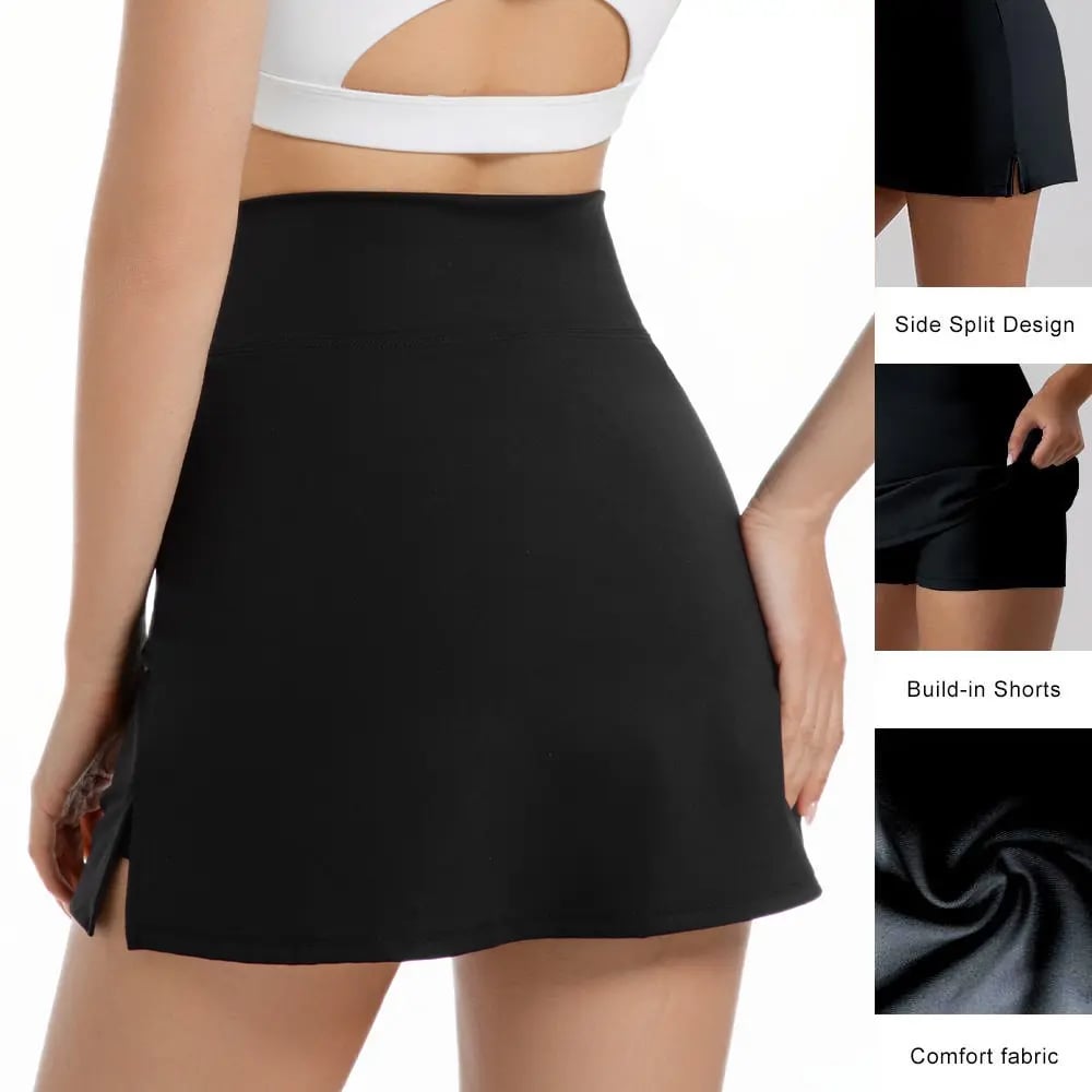 ☁️Women's Solid Color Leopard Stretch High Waist Straight Slit Mini Sports Skirt Short Skirt Breathable Anti-See-through Stretch Pencil Mini Skirt whith shorts Casual Skin Friendly🏃‍♀️