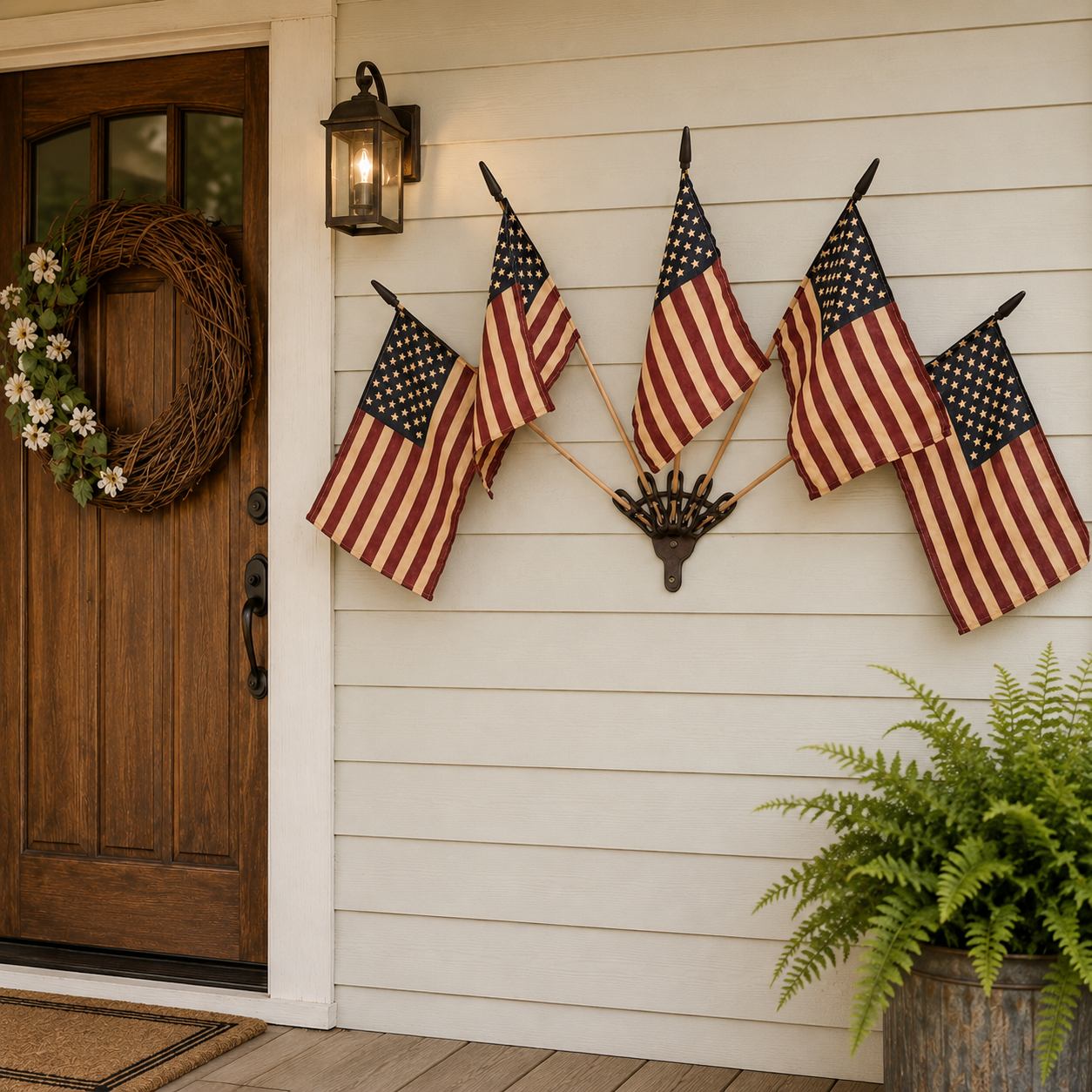 ✨US Rustic Cast Iron 5 Tea-Stained American Flag Wall Display✨