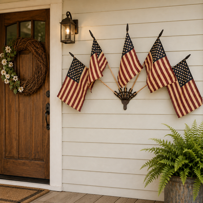 ✨US Rustic Cast Iron 5 Tea-Stained American Flag Wall Display✨