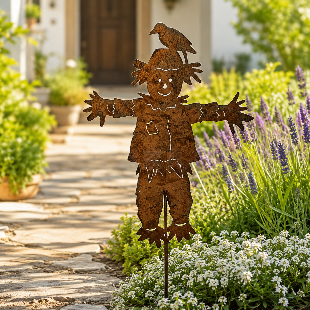 23'' Rustic Metal Scarecrow Garden Stake with Crow