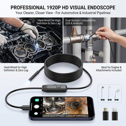🔍 Endoscope Camera with Light – 1920P HD Inspection Tool