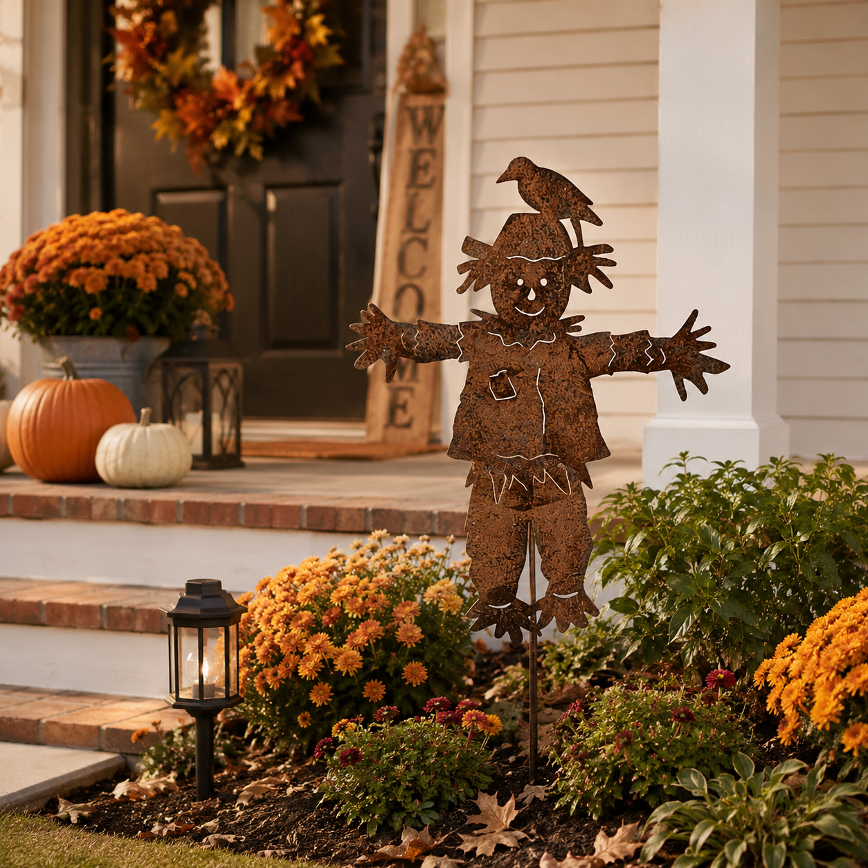 23'' Rustic Metal Scarecrow Garden Stake with Crow