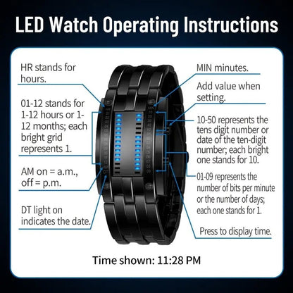 🎁Last Day Promotion 49% OFF🔥Binary LED Digital Watch, Square Face with Zinc Alloy Band, Unisex Casual Timepiece