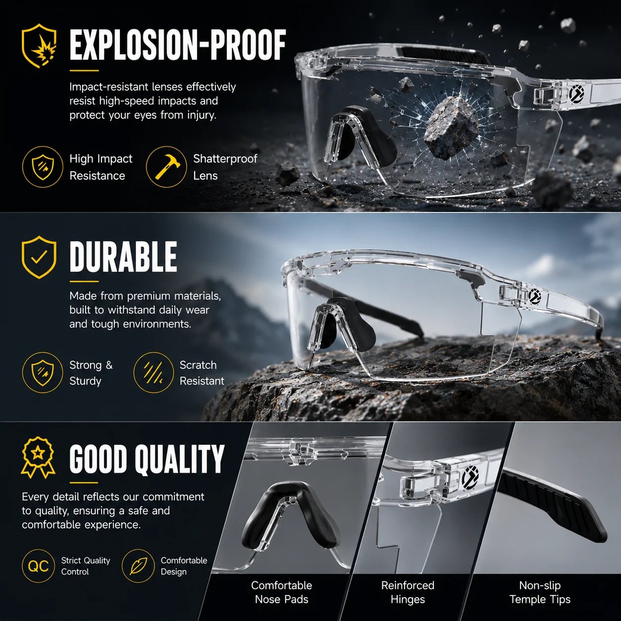 Photochromic Polarized Safety Glasses: UV400 Impact-Resistant Sports & Work Eyewear