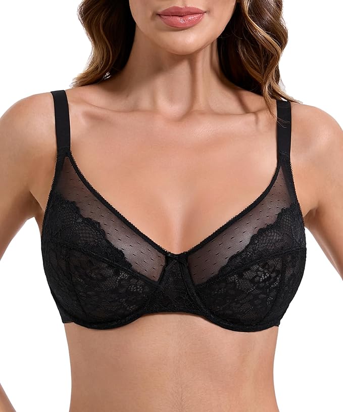 🔥Floral Lace Unlined Comfort Non-padded Full Coverage Plus Size Underwire Bra