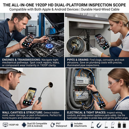 🔍 Endoscope Camera with Light – 1920P HD Inspection Tool
