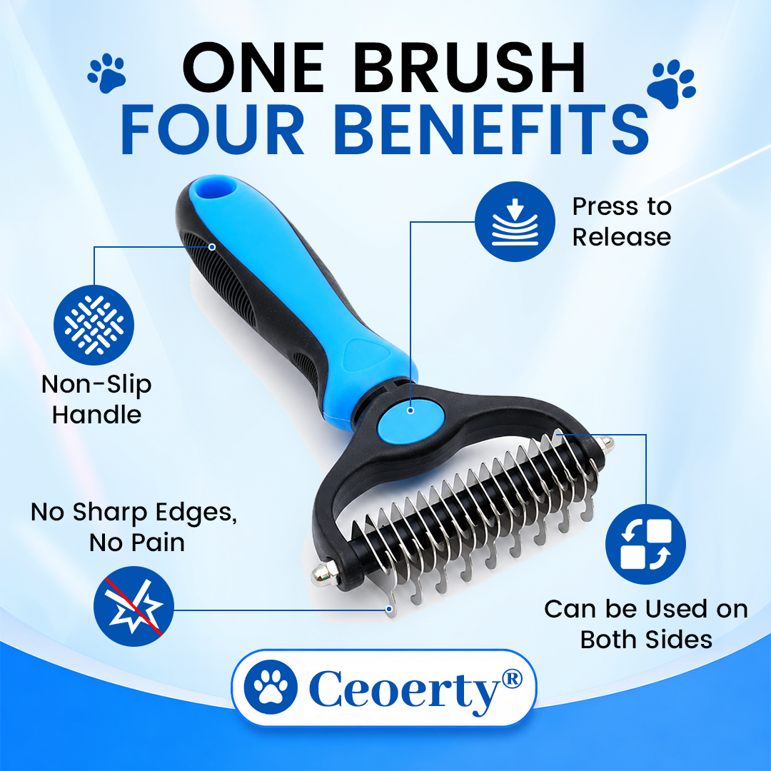 🐾 Ceoerty® Painless Pet Grooming Brush – Double-Sided De-Shedding & Detangling  Comb