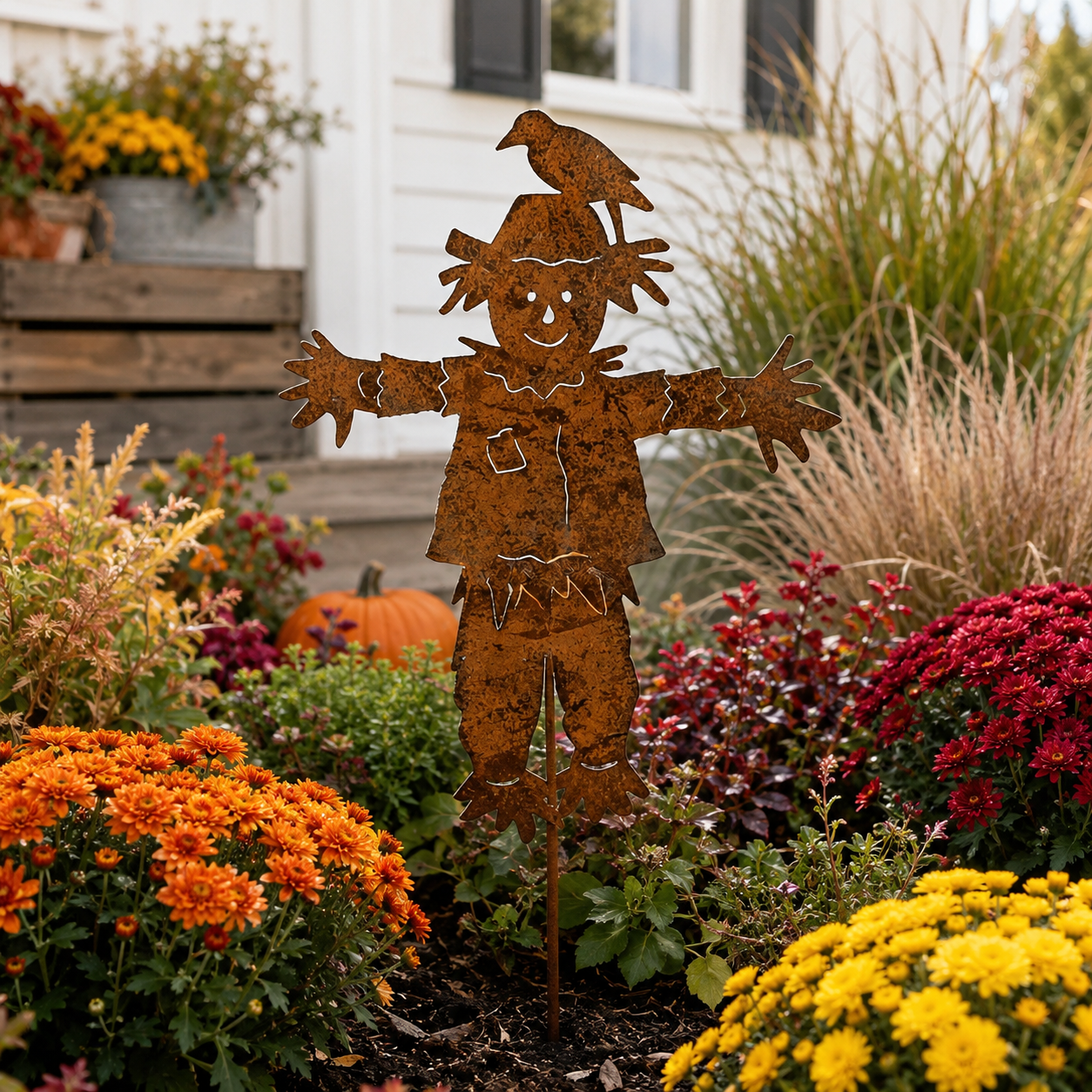 23'' Rustic Metal Scarecrow Garden Stake with Crow