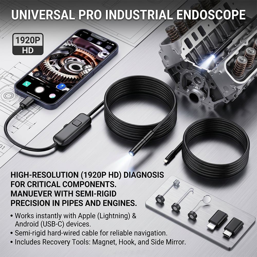 🔍 Endoscope Camera with Light – 1920P HD Inspection Tool