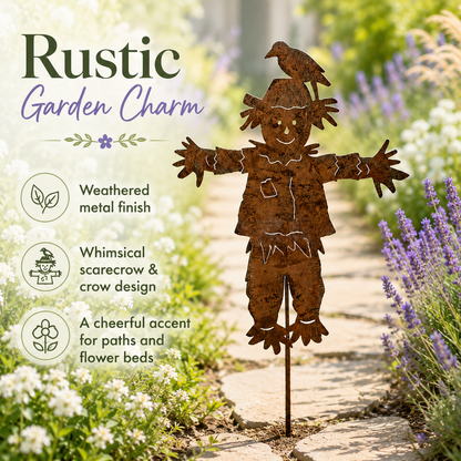 23'' Rustic Metal Scarecrow Garden Stake with Crow