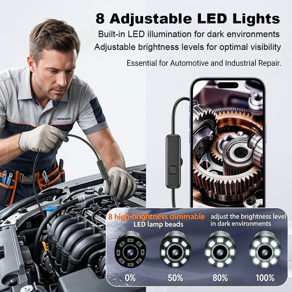 🔍 Endoscope Camera with Light – 1920P HD Inspection Tool