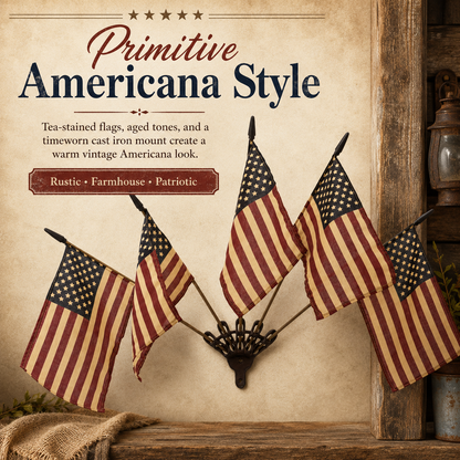 ✨US Rustic Cast Iron 5 Tea-Stained American Flag Wall Display✨