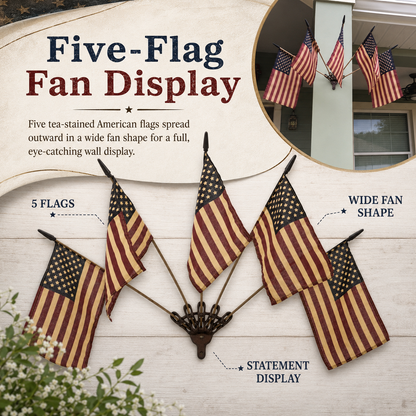 ✨US Rustic Cast Iron 5 Tea-Stained American Flag Wall Display✨