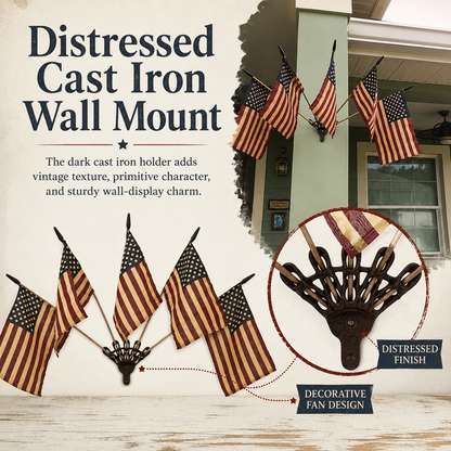 ✨US Rustic Cast Iron 5 Tea-Stained American Flag Wall Display✨