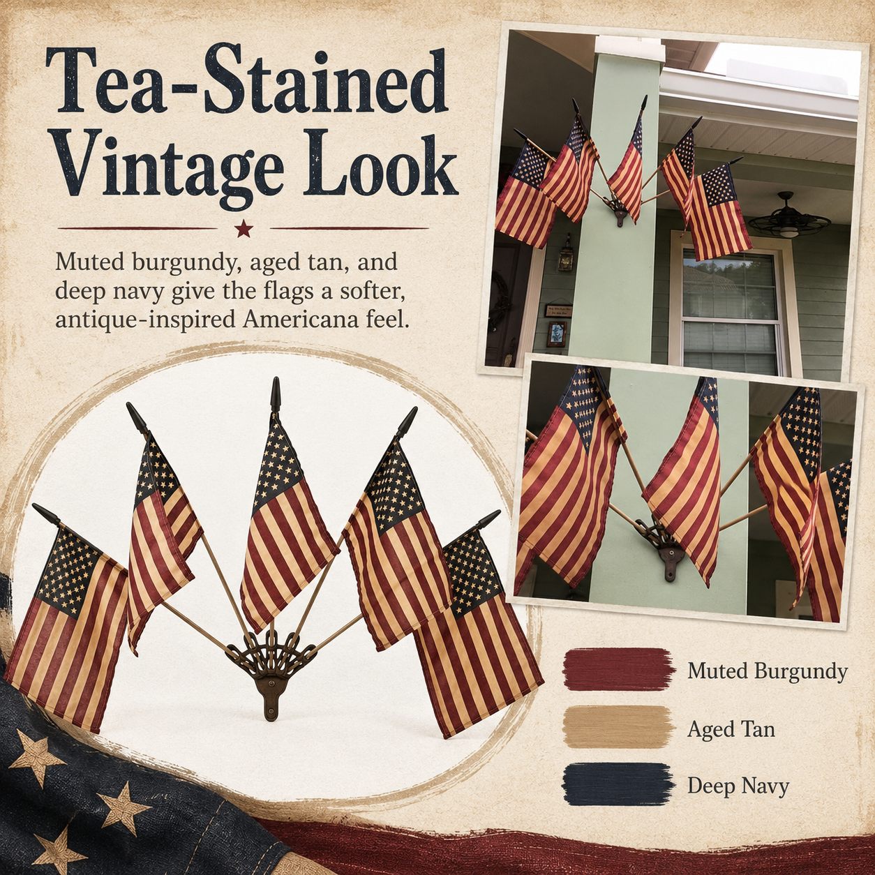 ✨US Rustic Cast Iron 5 Tea-Stained American Flag Wall Display✨