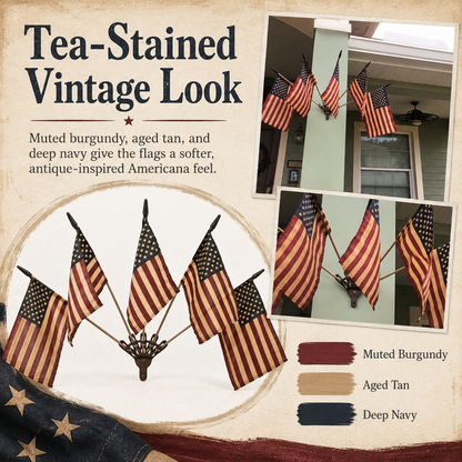✨US Rustic Cast Iron 5 Tea-Stained American Flag Wall Display✨