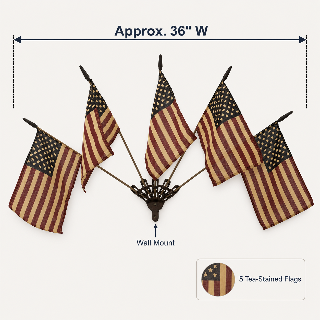 ✨US Rustic Cast Iron 5 Tea-Stained American Flag Wall Display✨