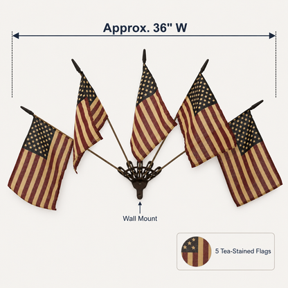 ✨US Rustic Cast Iron 5 Tea-Stained American Flag Wall Display✨