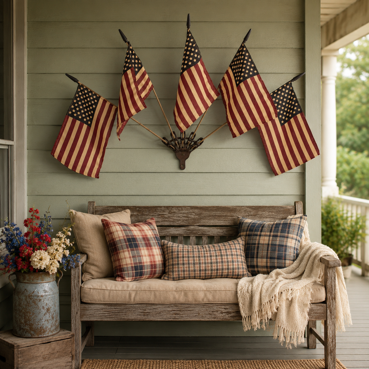 ✨US Rustic Cast Iron 5 Tea-Stained American Flag Wall Display✨