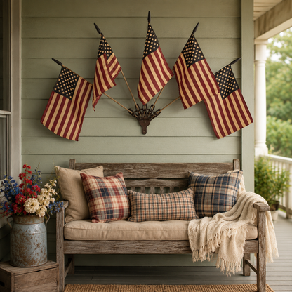 ✨US Rustic Cast Iron 5 Tea-Stained American Flag Wall Display✨
