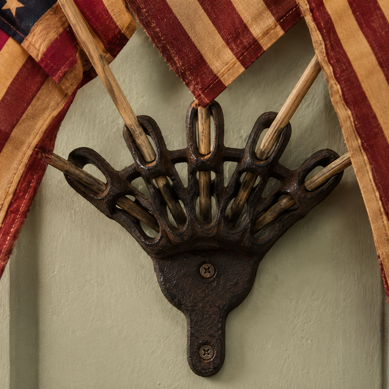 ✨US Rustic Cast Iron 5 Tea-Stained American Flag Wall Display✨