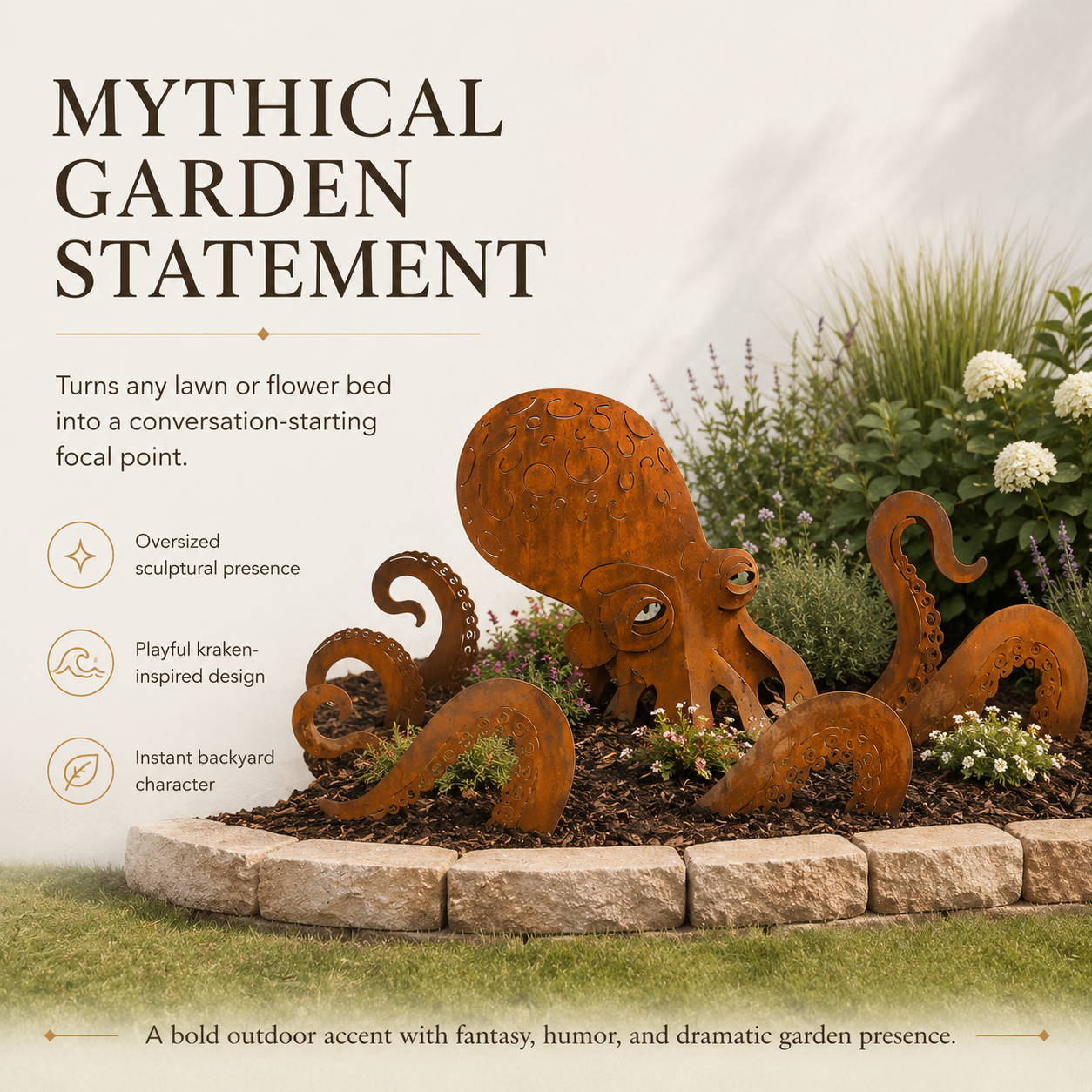 Rust Patina Giant Octopus Garden Sculpture