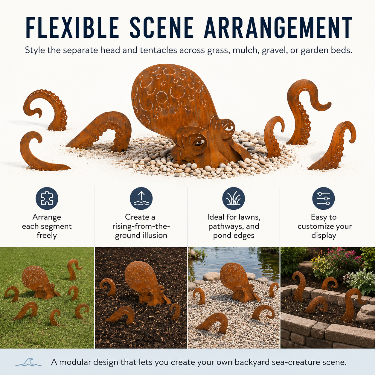 Rust Patina Giant Octopus Garden Sculpture