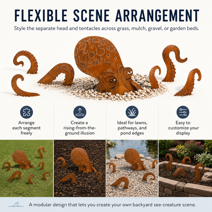 Rust Patina Giant Octopus Garden Sculpture