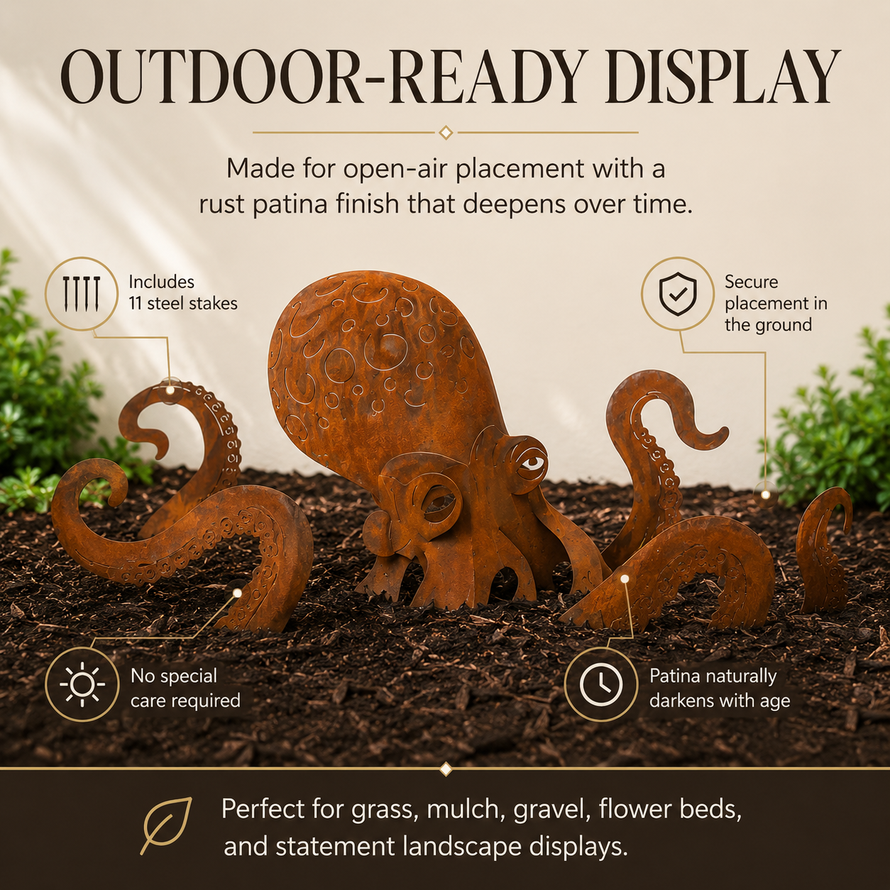 Rust Patina Giant Octopus Garden Sculpture
