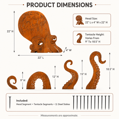 Rust Patina Giant Octopus Garden Sculpture
