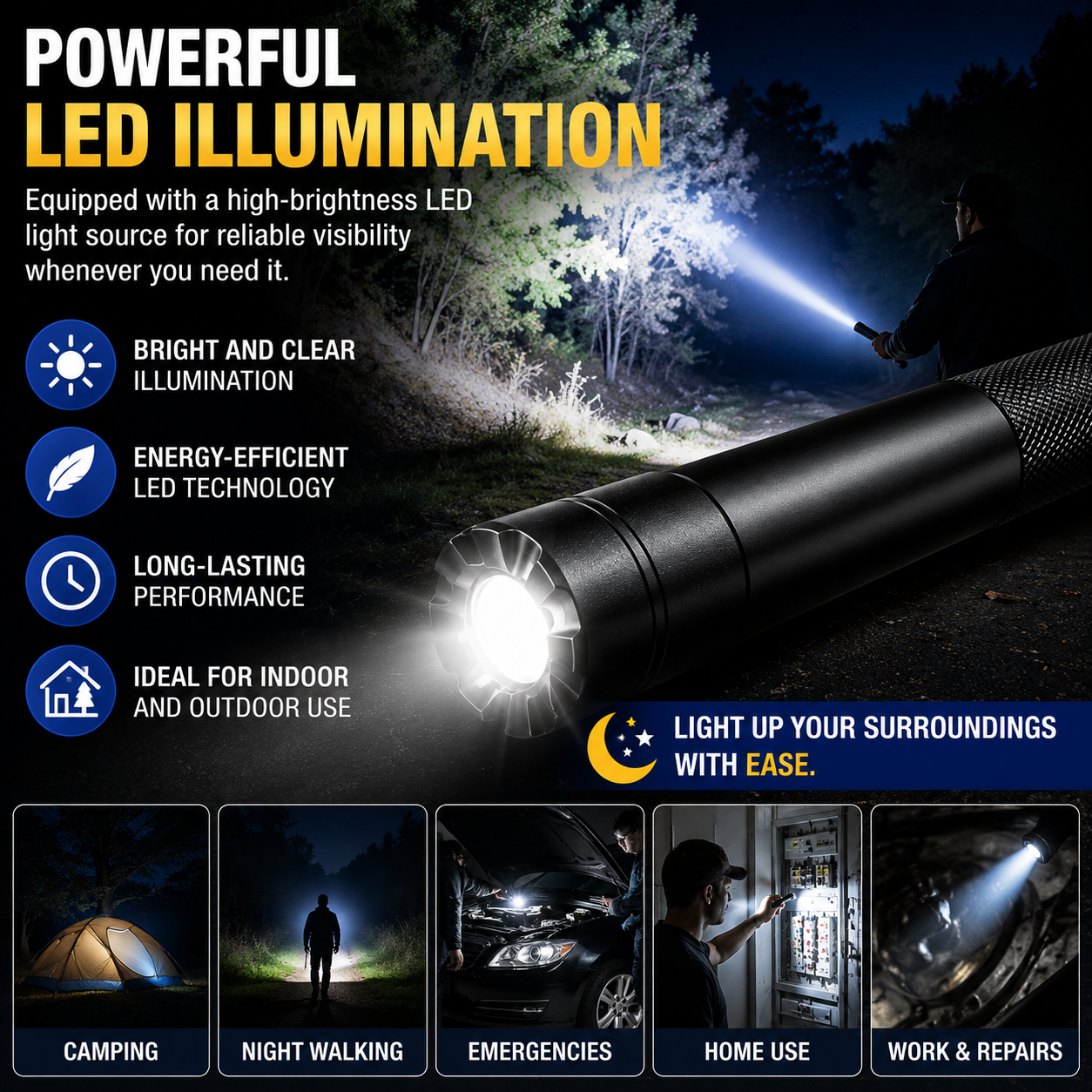 🔦 Heavy-Duty Aluminum Alloy LED Flashlight – 3 Lighting Modes, Long-Range Beam & Non-Slip Grip